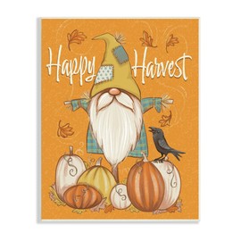 Stupell Industries Happy Harvest Scarecrow Gnome Seasonal Pumpkins Crow, Design by Figgy Pudding Designs
