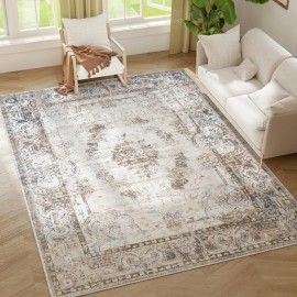 HOMCOM 9x12 Area Rug, Boho Living Room Carpet, Machine Washable, Brown