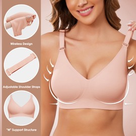 VXVGER Wireless Bras for Women T Shirt Bra Soft No Underwire Comfortable Seamless Bra Full Coverage Bralettes Everyday Bra, Pink, M