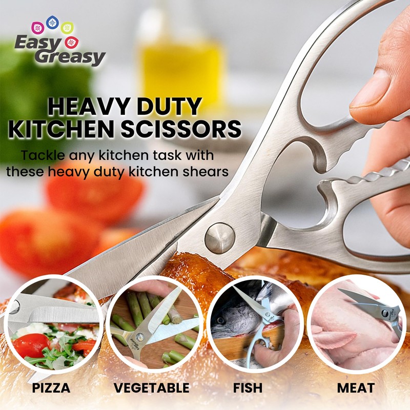 Easy Greasy - 8" Heavy Duty Stainless Steel Kitchen Scissors
