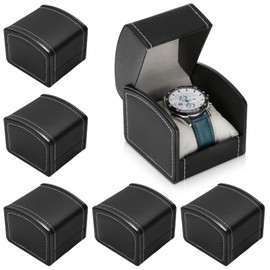 STARVAST 6Pcs Luxury Single Grid Watch Box with Pillow, Pu Leather Gift Case for Bracelet, Jewelry Wristwatch Storage Display Holder Cases for Men and Women (Black)