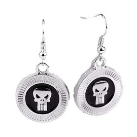 Frank Castle Skull Logo Silvertone French Wire Earrings