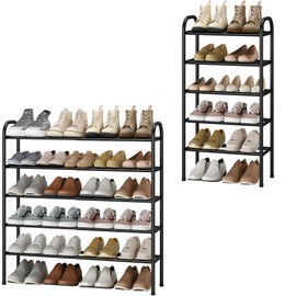 STO STO Expandable Shoe Rack, 5-Tier Metal Shoe Rack for Closet, Up to 24 Pairs Adjustable Shoe Rack Storage for Front Door Entrance, Free Standing Shoe Rack Organizer for Entryway, Black