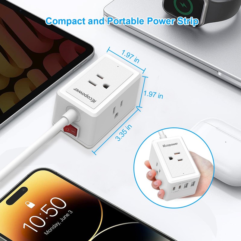 10FT Long Surge Protector Power Strip-with 3 Widely Outlets and