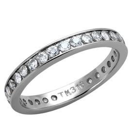 YourJewelleryBox Channel unisex 3mm full eternity ring wedding band stacking stainless steel silver (U)
