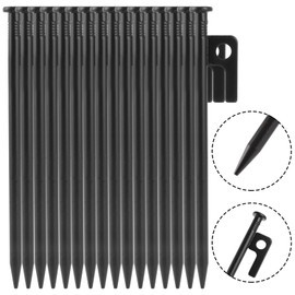 MIVIDE Pack of 16 Tent Pegs, Steel Pegs, 20 cm Pegs, Sturdy Metal, Tent Pegs, Storm Proof with Hook and Hole for Camping, Trampolines, Tent and Outdoor Hiking