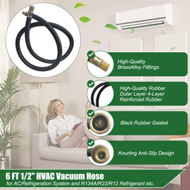 1/2" HVAC Vacuum Hose, 1/2" to 1/4" Fittings High-Flow Refrigerant Hoses, 20 Microns Vacuum Pump Hose Faster HVAC Evacuation and Recovery, 6 Feet Certified Refrigerant Hoses
