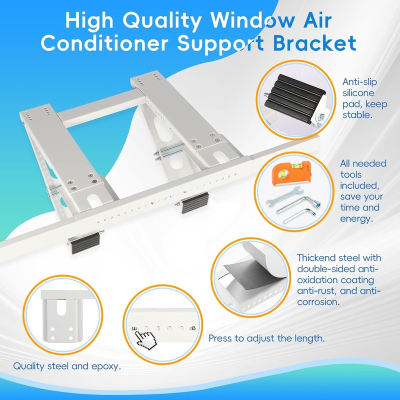 No-Drill Window AC Bracket, Heavy Duty Adjustable Air Conditioner Support