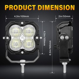 Willpower 2 Pieces 4 inch 30W LED Work Light with DT Wiring,3000 Lumens Flood Beam Driving Lights,Waterproof Led Light Bars for Vehicle Trucks SUV Boat ATV UTV Off Road Light,DC 12V 24V