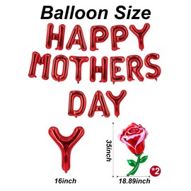 Happy Mothers Day Balloons 16inch Red Leter Balloons Mothers Day Balloons Red Rose Balloons for Mothers Day Decorations