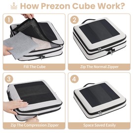 Prezon Large Compression Packing Cubes, Full Open Visible Design， Expandable Packing Organizer with Travel Shoe Bag for Suitcase & Backpack, 4 Set Lightweight Travel Bags for Vacation & Camping