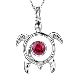 Aurora Tears Turtle Necklace 925 Sterling Sliver Animals Pendant Ruby July Birthstone Jewellery Gifts with Cubic Zirconia for Women DP0172R