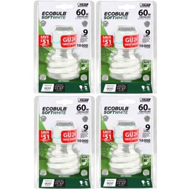 Feit Electric BPESL13T/GU24 900 Lumen Soft White Mini Twist GU24 CFL, Uses Up To 78% Less Energy, Compact Fluorescent, Average Life Up To 10000 Hours, Pack of 4