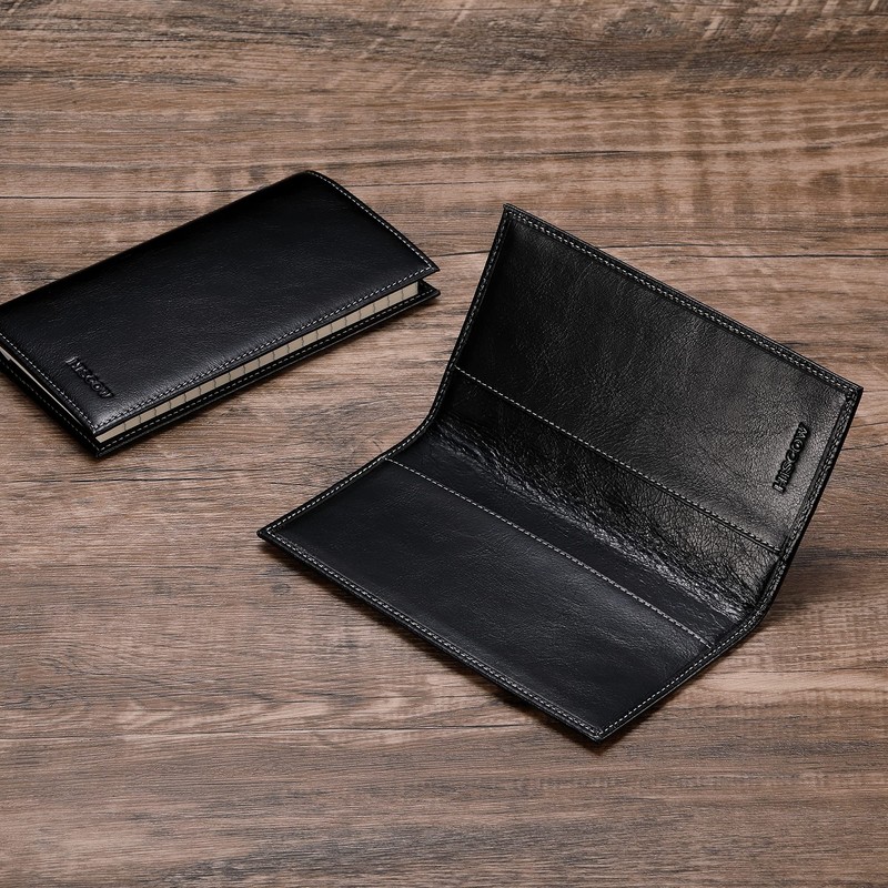HISCOW Minimalist Checkbook Cover - Italian Leather (Antiqued Black)