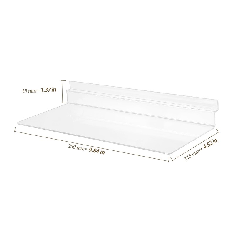 HEIHAK 20 Pack Clear Acrylic Slatwall Shelves 4.5 x 10