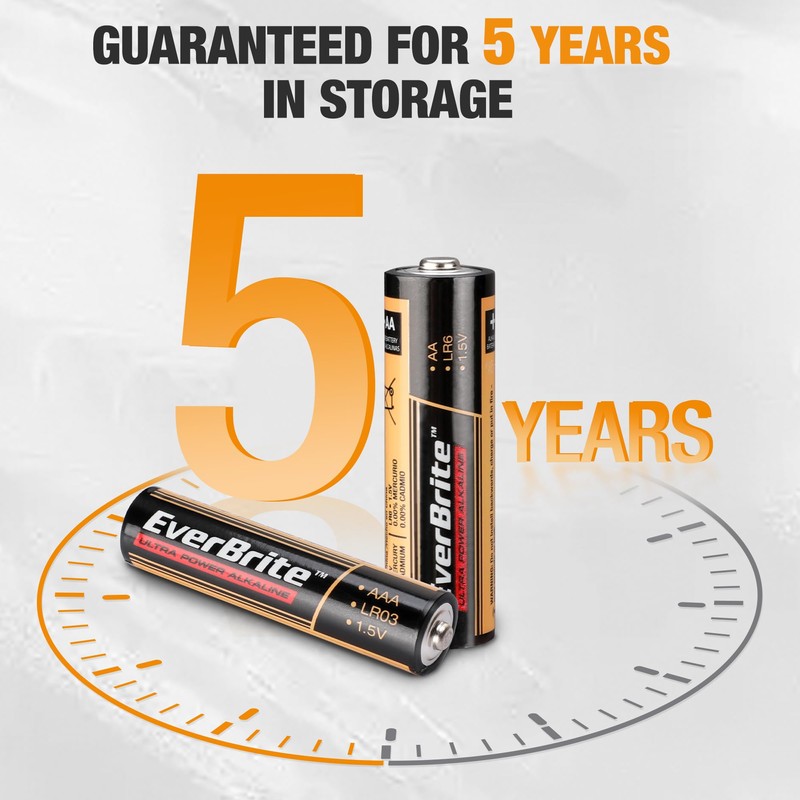 EverBrite 64pcs High Performance Alkaline Battery, 32-Pack AAA and 32-Pack