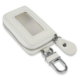 Negesu Smart Key Case with Window and Anti-Shift Cushion, Key Case Compatible with Smart Keys, Car Leather, white