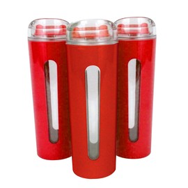 14 Oz Acrylic Skinny Tumblers with Lids, Double Walled Water Bottle to Keep Water Hot and Cold, Red - Lot Of 3
