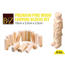 B&Z Pine Wood Carving Blocks Kit-15 Pcs - Premium Quality Smooth Unfinished Wood Blocks Whittling Blocks for Wood Carving Hobby Kit (10cm x 2.5cm x 2.5cm)