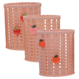 CAXUSD 3pcs Imitation Rattan Desktop Storage Box Multi-Functional Pen Holder for Makeup Brushes and Stationery Natural Woven Design for Home and Office Organization