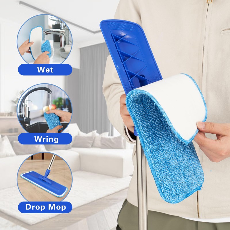 17.5" Professional Microfiber Floor Cleaning Mop, Flat Mop with Stainless