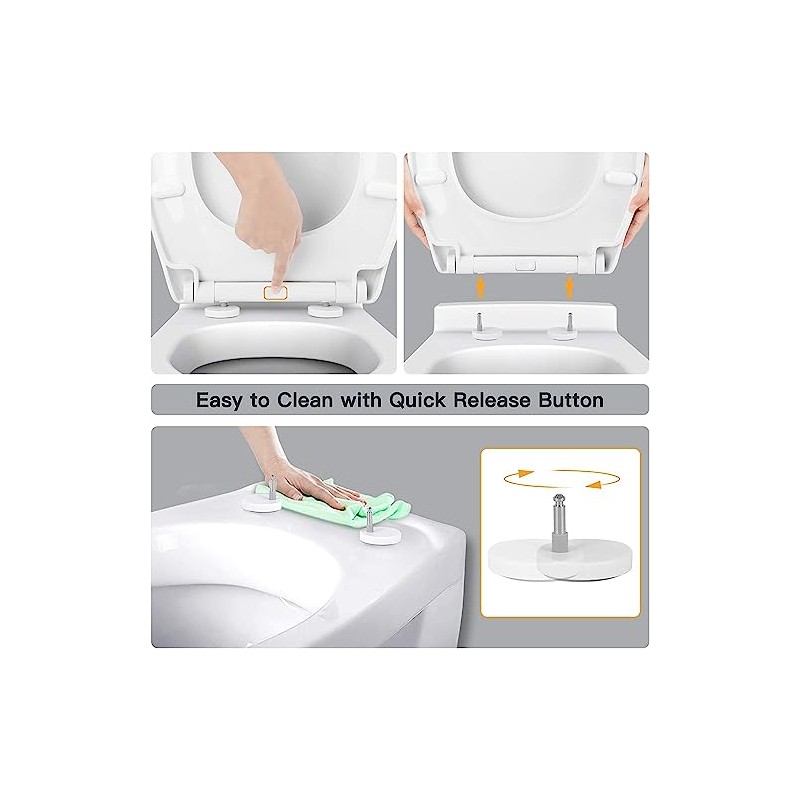 Soft Close Quick Release Toilet Seat Elongated- Heavy Duty Adjustable