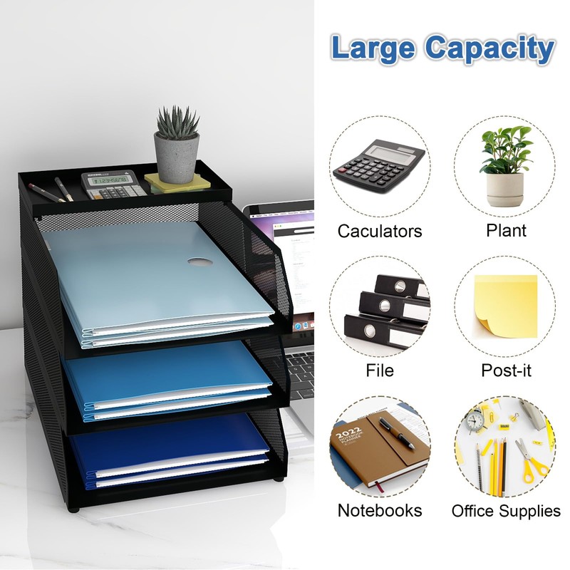 Natwind 3-Tier Desk Organizer,Desk Accessories, Stackable Paper Tray, Metal Mesh
