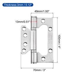 uxcell 6Pcs 4x3 Inch Door Hinges Non-Mortise No Noise Stainless Steel Bifold Door Hinges with Mounting Screws Brushed Surface for Furniture Window, Silver