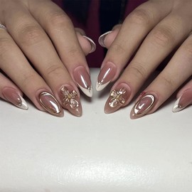 White French Press on Nails Medium Almond Acrylic Fake Nails with 3D Embossed Flower Designs Artificial Glue on Nails Glossy Full Cover Stick on Nail for Women Handmade Manicure 24Pcs