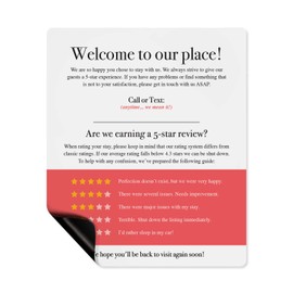 Guest Review Rating Magnet, 5" x 6" Magnetic Welcome Sign, Feedback Supplies for Vacation Homes, Guest Rooms, Airbnb, VRBO, Short-Term Rentals, Executive Suites, Hotels (Coral)