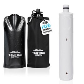 Tactiko 25oz. Purifying Water Bottle - UF Membrane, Activated Carbon Filter 265Gal. from Rivers, Streams - SGS Certified Personal Filter Straw - Camping, Emergency, Survival (Black)
