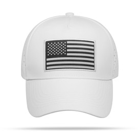 UALON American Flag Trucker Hat, Quick Dry Baseball Cap for Men & Women, Laser Cut Mesh Waterproof Snapback Hats White