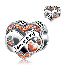 BIZK Women's Infinity Heart Birthstone Charm Pendant for Bracelet 925 Sterling Silver Birthstone Charms Beads 12 Months Birthday Gift for Girlfriend Women, Sterling Silver Cubic Zirconia, Cubic