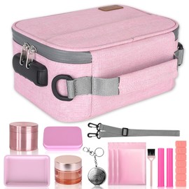 PODAHO - Juego de bolsas de almacenamiento de cosméticos grandes con 10 accesorios, estuche de viaje premium con cerradura de combinación, gran regalo para mujeres (juego rosa), Rosado/Gris, Cierre de
