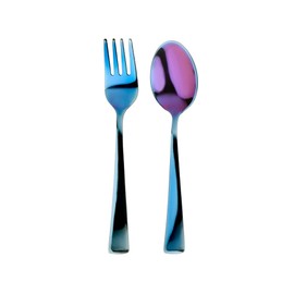 Ahimsa Stainless Steel Kids Utensils, Pediatrician Designed, Colorful Silverware for Kids & Toddlers, Non Toxic, Dishwasher Safe, Iridescent Blue Fork and Spoon Set