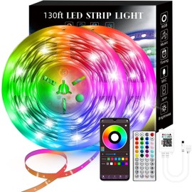 130Ft Led Strip Lights (2 Rolls of 65ft), Music Strip Lights RGB Color Changing,APP Control Strip Lights for Bedroom, Living Room, Kitchen, Party Decorationcontrol Strip Lights (Multi-Colored, 130FT)
