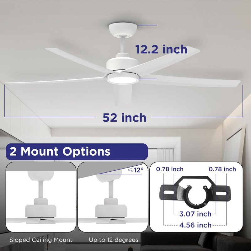 ocioc Ceiling Fans with Lights, 52 inch White Ceiling Fan