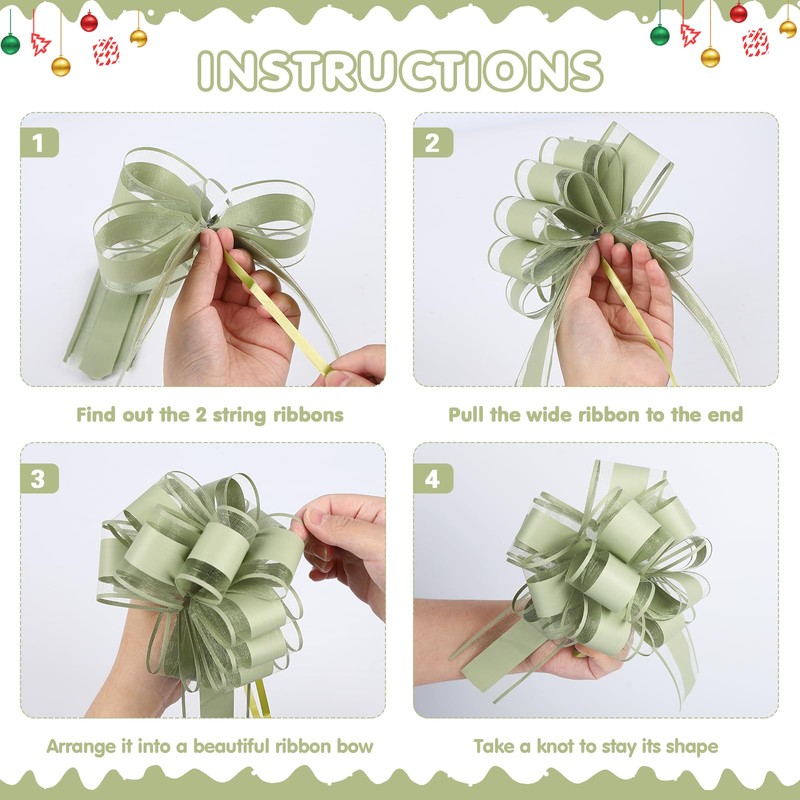 GURVOCY 6 PCS Sage Green Large Pull Bows for Gift