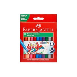 Faber-Castell Marcadores Fiesta con 12 Plumones de Diferentes Colores, presentados en un práctico estuche de cartón, ideal para mantener los plumones organizados y transportarlos fácilmente
