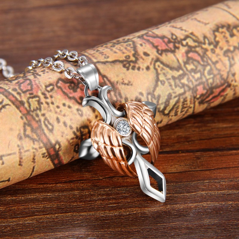 Cupimatch men's necklace with angel wings feather stainless steel chain