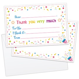 HQLOW Funny Confetti Colorful Kids Thank You Cards Fill in the Blank with Envelopes, Thank You Notes Kids 20 Card Set for Boys or Girls (4 * 6 inches) -10