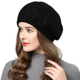 [ANMIDA] Amida Beret Women's Beret, Autumn & Winter, Cold Protection, Knit Beret, Fur Beret, Stylish, Cute, Autumn, Winter, Fluffy, Knit Cap, Warm, Black