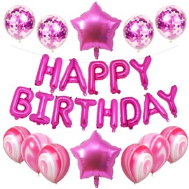 Rose Red Happy Birthday Balloons, 13PCS Letters Balloons 2 PCS Giant Star Foil Balloons 4 PCS Confetti Balloons 6 PCS Latex Balloons Birthday Party Decorations and Supplies Balloons