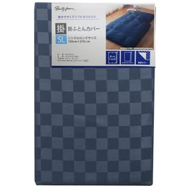 Merry Night PE12101-72 Duvet Cover, Checkered Pattern, Navy, Single Long, Approx. 59.1 x 82.7 inches (150 x 210 cm), Glossy Feel, Japanese Modern, Washable, Wrinkle Resistant, Quick Drying,