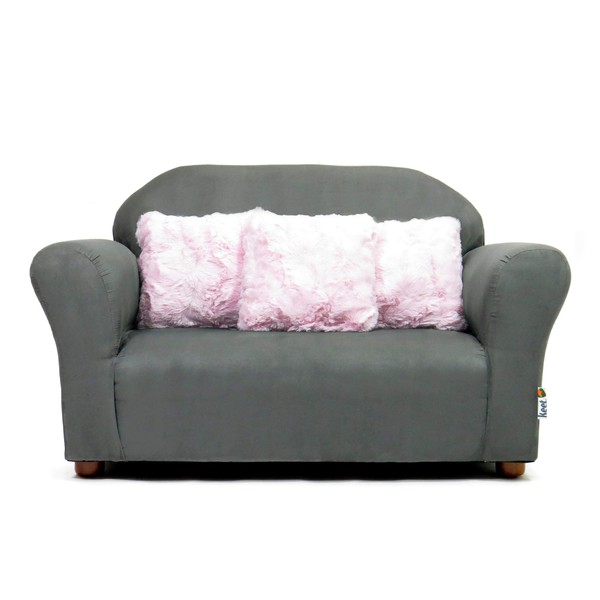Keet Plush Childrens Sofa with Accent Pillows, Charcoal/Pink