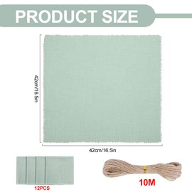 Lotvic 12 Stück Stoffservietten, 42 x 42 cm Servietten Stoff mit 10m Hanfseil, Leinenservietten Wiederverwendbare für Hochzeit Geburtstag, Tischdekoration, Feiern, Abendessen, Cafe, Restaurant, Grün