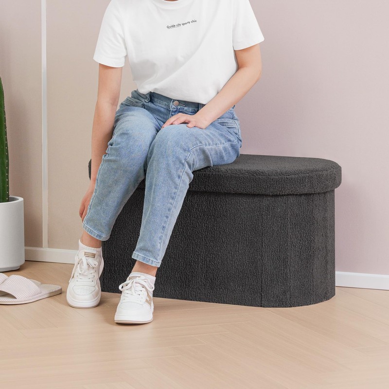 B FSOBEIIALEO Ottoman with Storage for Living Room, Sherpa Folding