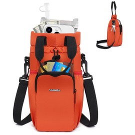 Stillithou Water Bottle Holder with Strap, Shoulder & Hand Strap Insulated 30/40 oz Water Bottle Carrier Bag with Phone Pocket Sleeve for Walking Hiking Camping Gym, Orange