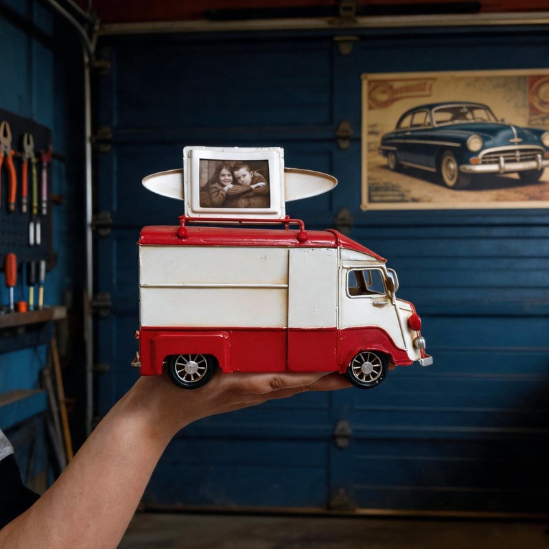 FMYSUSUXY Vintage Truck Van Model Piggy Bank with Photo Frame