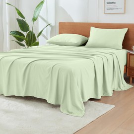 GOKOTTA 4-Pcs Queen Sheet Set, 16" Deep Pocket Queen Sheets with Elastic Corner Straps, Washed & Brushed Microfiber Polyester - Hotel Luxury, Ultra Soft, Breathable, Anti-Rip, Wrinkle-Free -Sage Green
